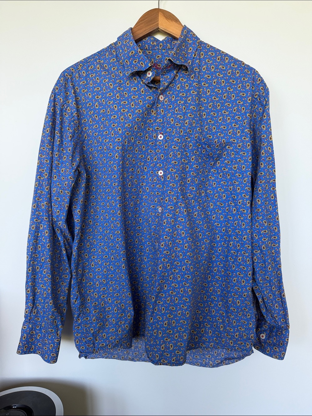 Men's Blue Paisley Long-Sleeve Shirt